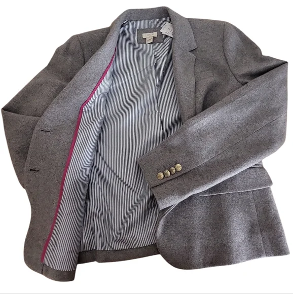J. Crew Heather Gray Flannel Wool Blend Schoolboy Blazer Jacket Size 14 NWT - Picture 6 of 9